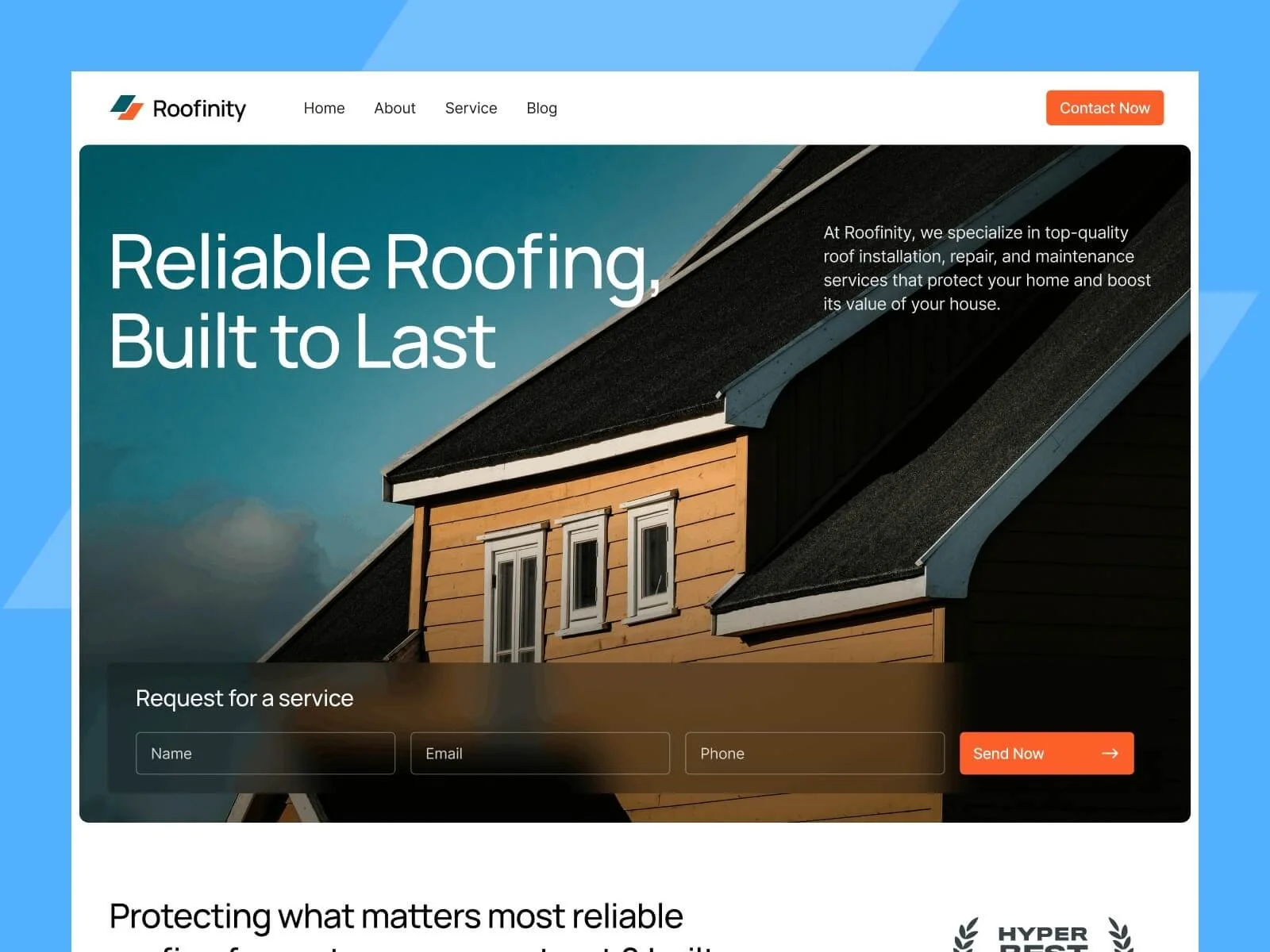 Roofing contractor website design example on mobile